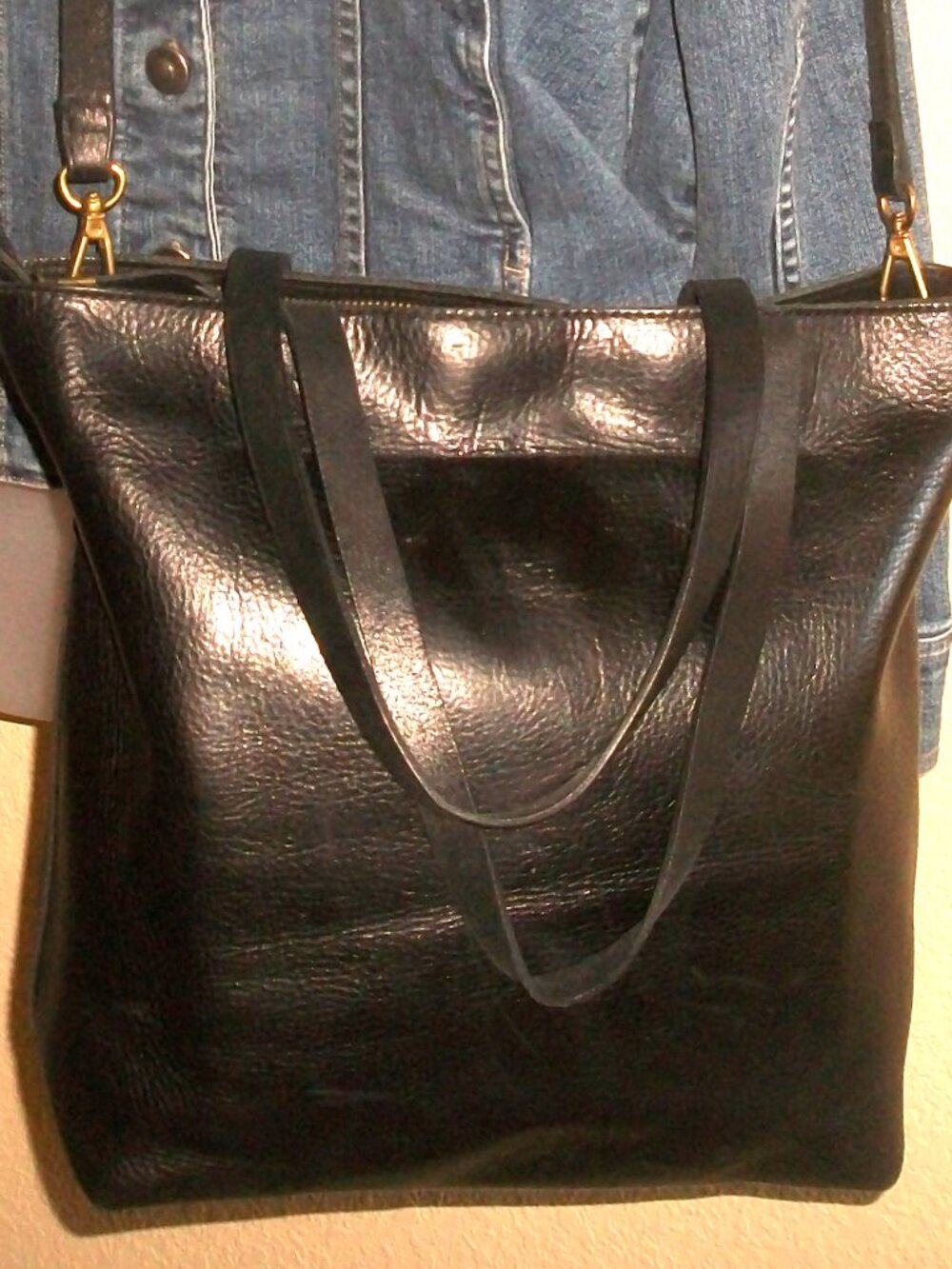 Madewell Large Black Leather Top-Zip Crossbody Carryall Transport Tote